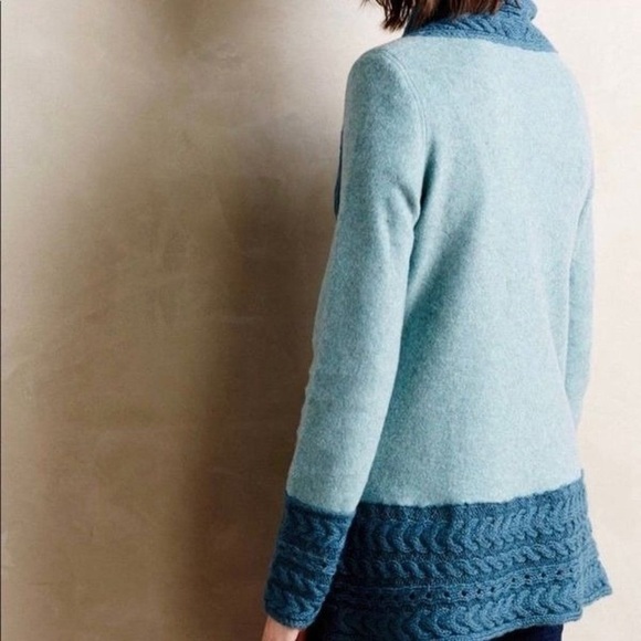 Anthropologie Mohair Open Cardigan Teal Blue Open Crochet Green Small Pockets - Picture 3 of 15